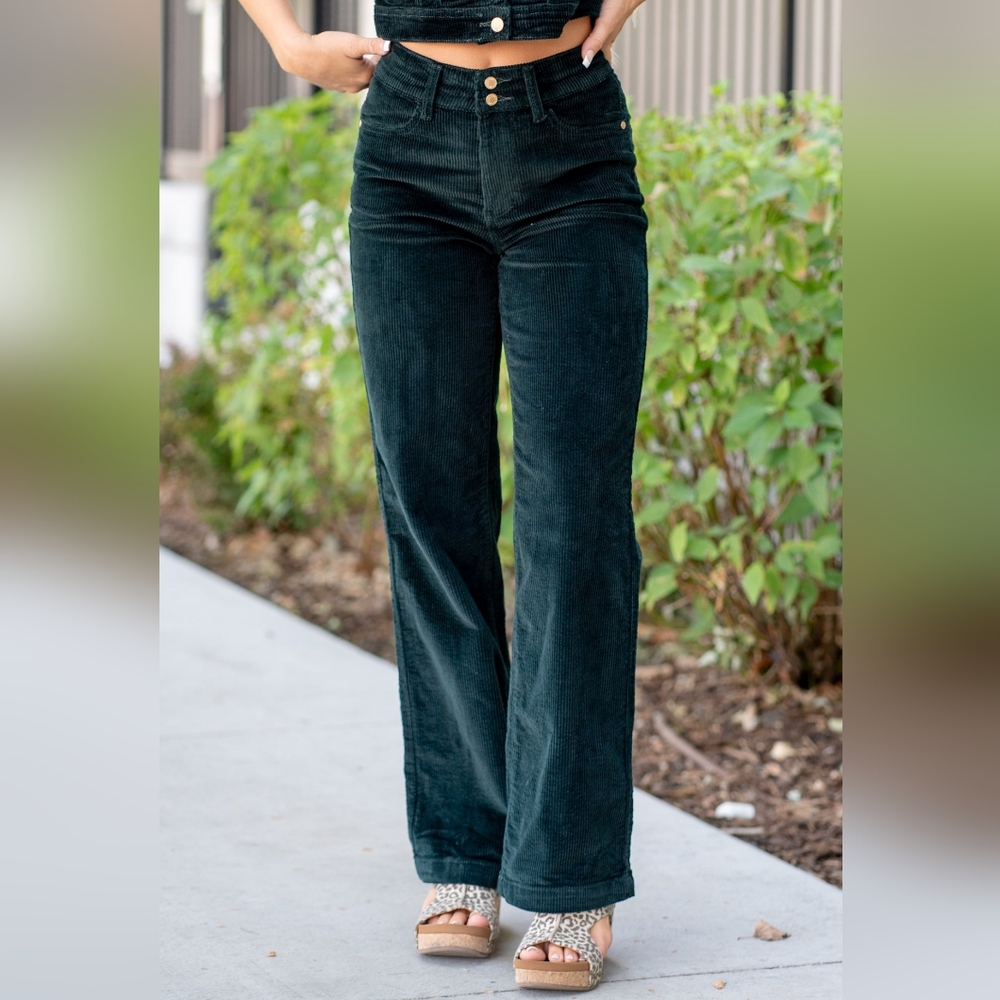 Judy Blue Emerald Green Wide Leg high waist cordoroy pants